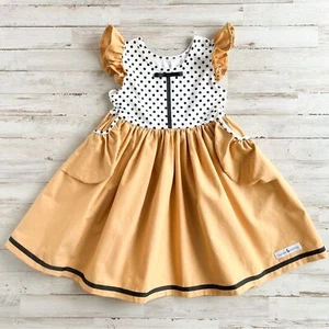 NWOT Flutter Sleeve Dress Girls size 6X (7) Polka Dot Mustard Yellow White Black - Picture 1 of 7
