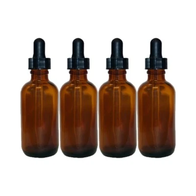 GPS 2oz Amber Glass Bottles for Essential Oils with Glass Eye Dropper - Pack of 4