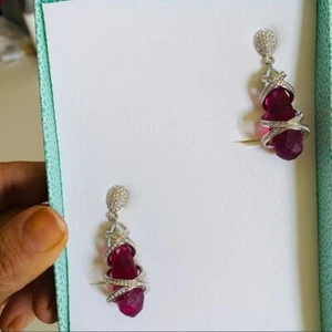 NEW in Box Pierre Lang Vienna Austrian Swarovski Silver Dangle Earring Berry Red - Picture 1 of 7