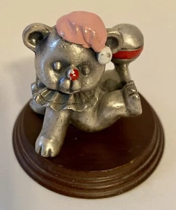 George Good Pewter Clown Bear figurine on wood base 3" Tall MADE IN TAIWAN - Picture 1 of 6