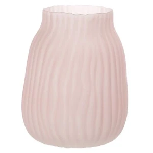 Large Ribbed Glass Vase 8in Frosted Pink Elegant Decorative Vases for Home Fl... - Picture 1 of 6
