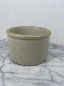 Vintage Primitive Small Stoneware Crock Cream Butter Jar Tan Salt 5.5x3.5” Gray - Picture 1 of 8