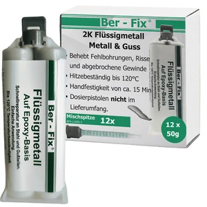 Ber-Fix 2K Flüssigmetall hitzebeständig 120°C 12x 50g + 12 Spitzen Metallkleber - Bild 1 von 9