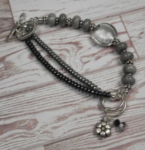 Jasper Hematite Crystal Beaded Bracelet Handmade Three Strand New - Picture 1 of 5