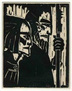 EMIL NOLDE - Krieger PAAR mit SPEER - PORTÄIT LITHOGRAFIE unter PassePartout - Picture 1 of 1