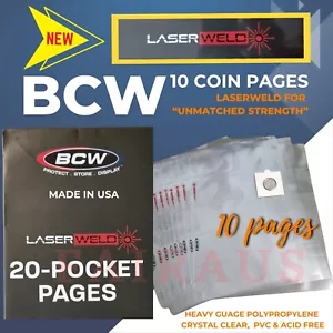 NEW 10 BCW Laserweld Coin Pages 20 Pockets for 2x2 Cardboard Mount storage sheet - Picture 1 of 2