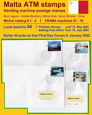 MALTA 2002 FRAMA ATM 1-4 / machine 04 / Phila Bureau / Serie 16c on four FDC - Image 1 of 3
