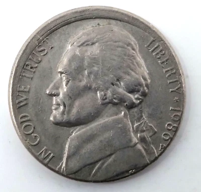 A C@@L 1986P JEFFERSON MISALIGNED NICKEL MINT ERROR - Image 1 of 4