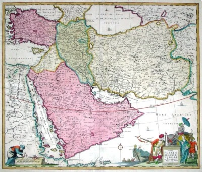 c 1730 NOVA PERSIAE ARMENIAE, NATOLIAE, et ARABIAE - COLOR ORIGINAL ANTIGUO A MANO Foto 1 de 4