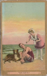 c1910s Couple on Beach with Dog "Now Quit It" Postcard 10177.7 - Picture 1 of 7