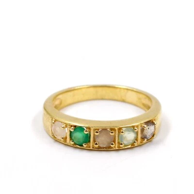 Multi Stone Band Ring Sz 6.5 Gold Plated 925 Silver Jewelry Birthday Gift - Image 1 of 4