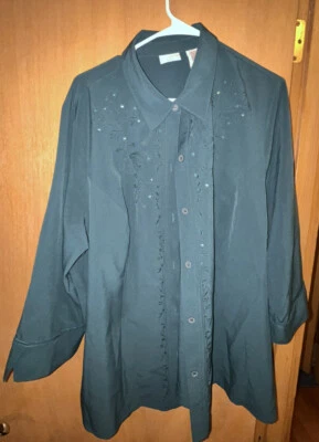 Blusa Covington manga larga para mujer talla 20-22 verde azulado con botones, cuello Foto 1 de 4