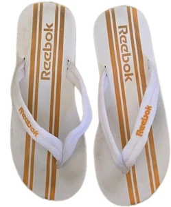 Size 7.5 Reebok Flip Flop Sandals Women's White & Yellow - Picture 1 of 2