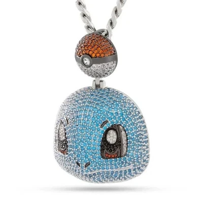 2.5Ct Round Cut Lab Created Blue Topaz Cartoon Men Pendant 14K White Gold Plated - Image 1 of 4