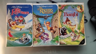 Walt Disney Black Diamond VHS Bambi The Rescuers The Rescuers Down Under USED - Image 1 of 4