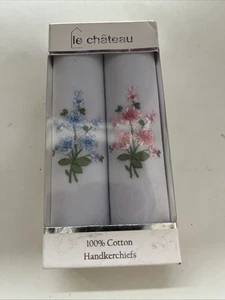 Le Chateau 100 % Baumwolle Taschentuch Set X2 Blumenmuster, schneller und kostenloser Versand - Bild 1 von 2