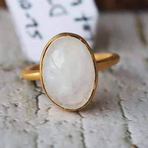18k Gold Filled Rainbow Moonstone Ring: Oval Sterling Silver Cocktail Ring - Picture 1 of 8