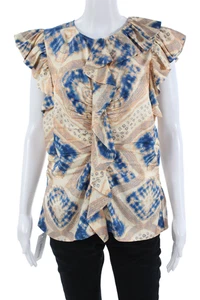 Blusa Ulla Johnson, Mujer Seda Paisley Cuello Redondo Sin Mangas Cremallera Beige Talla 10 - Imagen 1 de 7