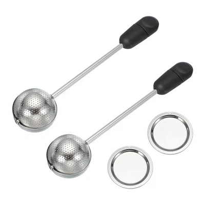 2件装不锈钢扭转手柄茶浸泡器带盘,球形黑色 — 第 1/4 张图片