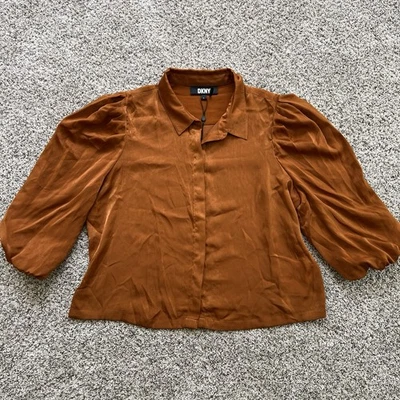 Blusa para mujer DKNY XL oxidada “seda” manga 3/4 abotonada minimalista nueva con etiquetas Foto 1 de 4