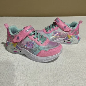 Sketchers Girls Unicorn Chaser Light-Up Sneakers Size 1 Rainbow Glitter - Picture 1 of 15
