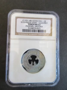 1931-48 GOOD FOR 1 QUART GUERNSEY SHAMROCK DAIRY TUCSON, AZ  NGC GRADED MS-63 - Picture 1 of 5