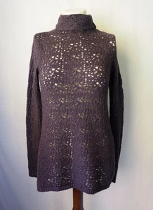 Cullen feine Wolle Kaschmir Rollkragen Pullover Tunika offen Strick indigo lila S - Bild 1 von 5