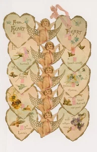 DE CORAZÓN A CORAZÓN, cupidos, paneles en forma de corazón, Brundage R. Tuck circa 1900 - Imagen 1 de 3