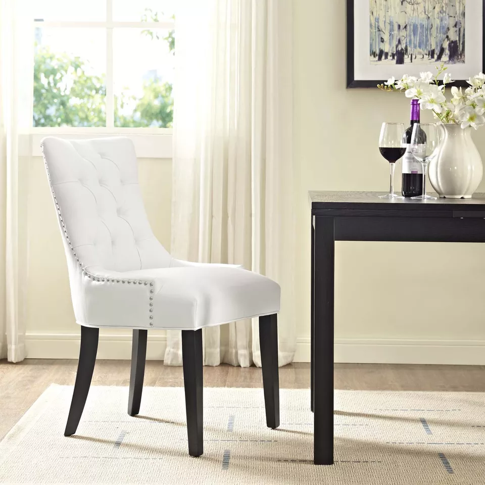 Modway Regent Button Tufted Upholstered Vegan Leather Dining Chair in White - Image 1 of 4