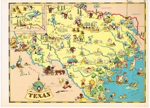 MAPA PICTÓRICO ORIGINAL GEOGRAFÍA GAY RUTH TAYLOR VINTAGE TEXAS AUSTIN 1935 - Imagen 1 de 1