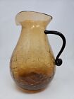 RARE 2003 Blenko Ginger Crackle Glass 10.5" Pitcher With Applied Violet Handle