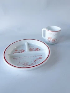 Vintage Vitrock LITTLE BO PEEP Kinderreim Becher & Teller - Rot/Weiß Milchglas - Bild 1 von 6