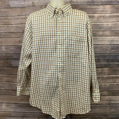 Turnbury Mens Shirt Button Down Tan Tatersall Cotton Chest Pocket Size XL 34 - Image 1 of 4