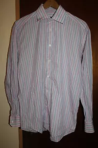 Canalli Men's Stripe Dress Shirt Size 41 16 Made in Italy Cotton - Picture 1 of 9