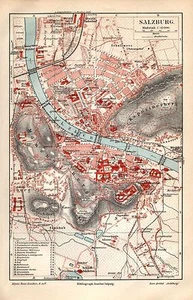 SALZBURG Salzach Kapuzinerberg  Mülln  Mönchberg  Leopoldskron  Stadtplan 1908 - Bild 1 von 1
