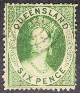 AUSTRALIA, QUEENSLAND SG6 1860 6d Green, Used - Note - Picture 1 of 2