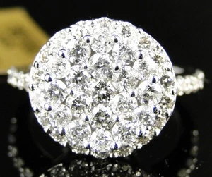 14K LADIES WHITE GOLD CLUSTER ROUND CUT DIAMOND BRIDAL ENGAGEMENT RING 1.85 CT - Picture 1 of 9