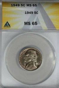 1949 .05 ANACS MS 65 Jefferson Nickel, 5C Piece, 5 Cents, .05, 5C - Picture 1 of 2
