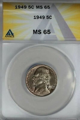 1949  .05  ANACS  MS 65  Jefferson Nickel, 5C Piece, 5 Cents, .05, 5C - Image 1 of 2