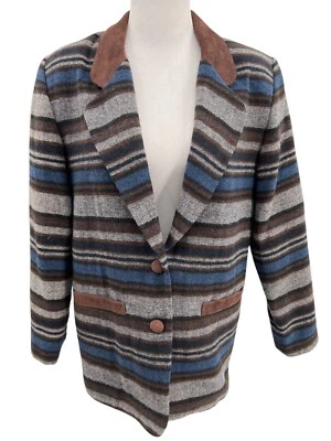 复古 80 年代全新 Frontier 灰色棕色条纹西部夹克外套女式 S 码 — 第 1/4 张图片