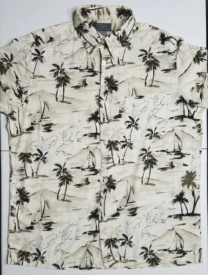 Camisa de boliche hawaiana floral blanca/bronceada con botones de manga corta Crazy Horse para hombre M Foto 1 de 4