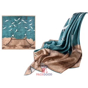 Pure Silk Scarf Fashion Shawl Wraps Tippet Auspicious Cranes Painting 16 Momme - Picture 1 of 4