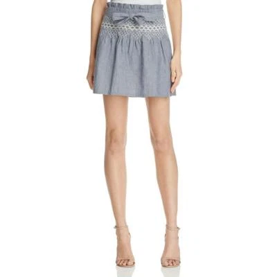 Current Elliott Blue Chambray White Embroidery Mini Skirt w/Tie Belt Size 0 - Image 1 of 4