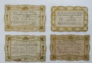Deutsche Taufeinladungen Deko vergoldete Karten 1899 Lot x 4 handgeschriebener Text - Bild 1 von 4