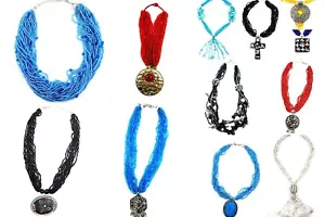 22 WHOLESALE NECKLACE INDIA ETHNIC BOHO MULTILAYER BEAD STRANDS PENDANT 20" - Picture 1 of 11