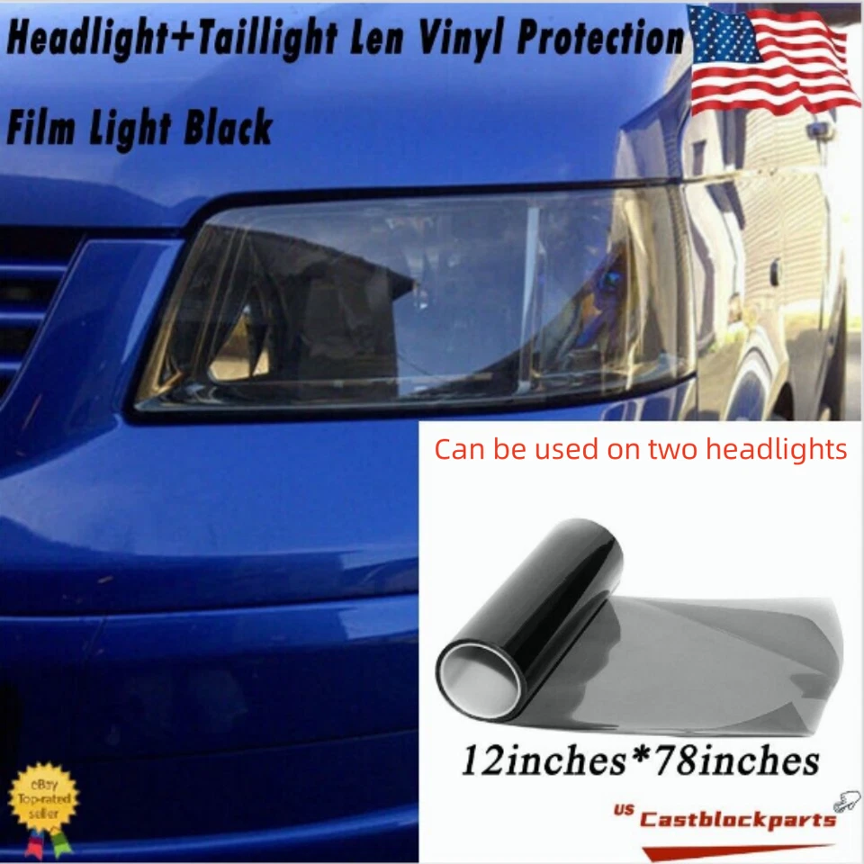 Lente de película de tinte de humo negro brillante de 12 "x 78" envoltura de vinilo para faros + luz trasera Foto 1 de 4