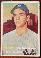 BOBBY RICHARDSON   1957  TOPPS  ROOKIE Baseball Card - MUCH WEAR - VINTAGE!