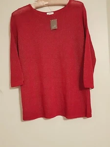 J. Jill Henley Top Shirt Gr. XS Kirschrot Leinenmischung 3/4 Arm Neu mit Etikett - Bild 1 von 8