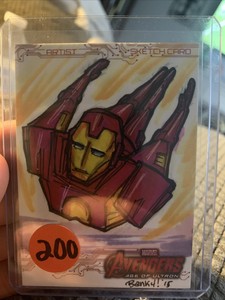 2015 Upper Deck Marvel Avengers Ultron Iron Man Sketch Card 1/1 Bank4 Farano