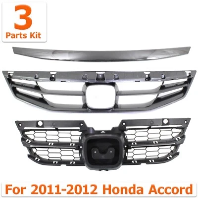 Front Grille Assembly + Mounting Panel + Chrome Molding For 2011-12 Honda Accord Foto 1 de 2